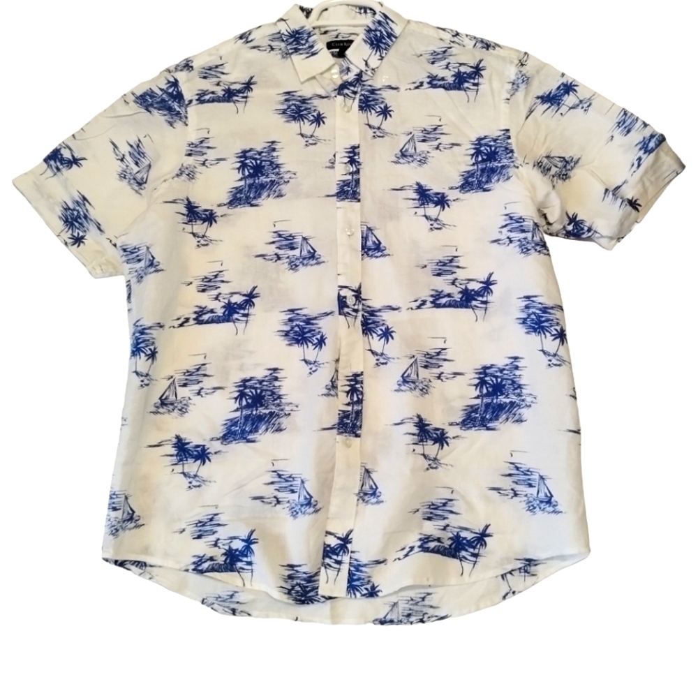 Club Room Linen Short Sleeve Button Up Tropical Shirt